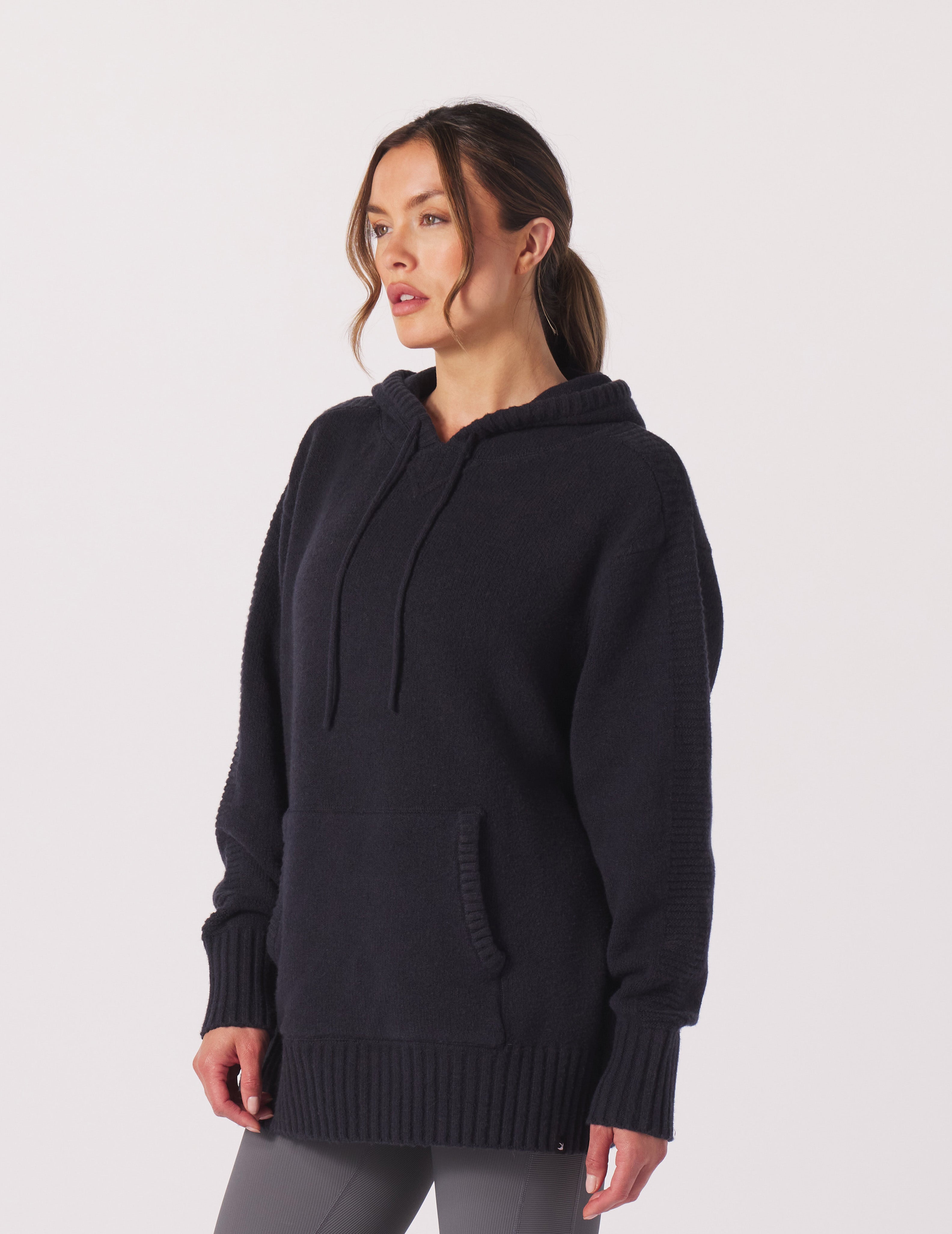 Black knit best sale hoodie women's