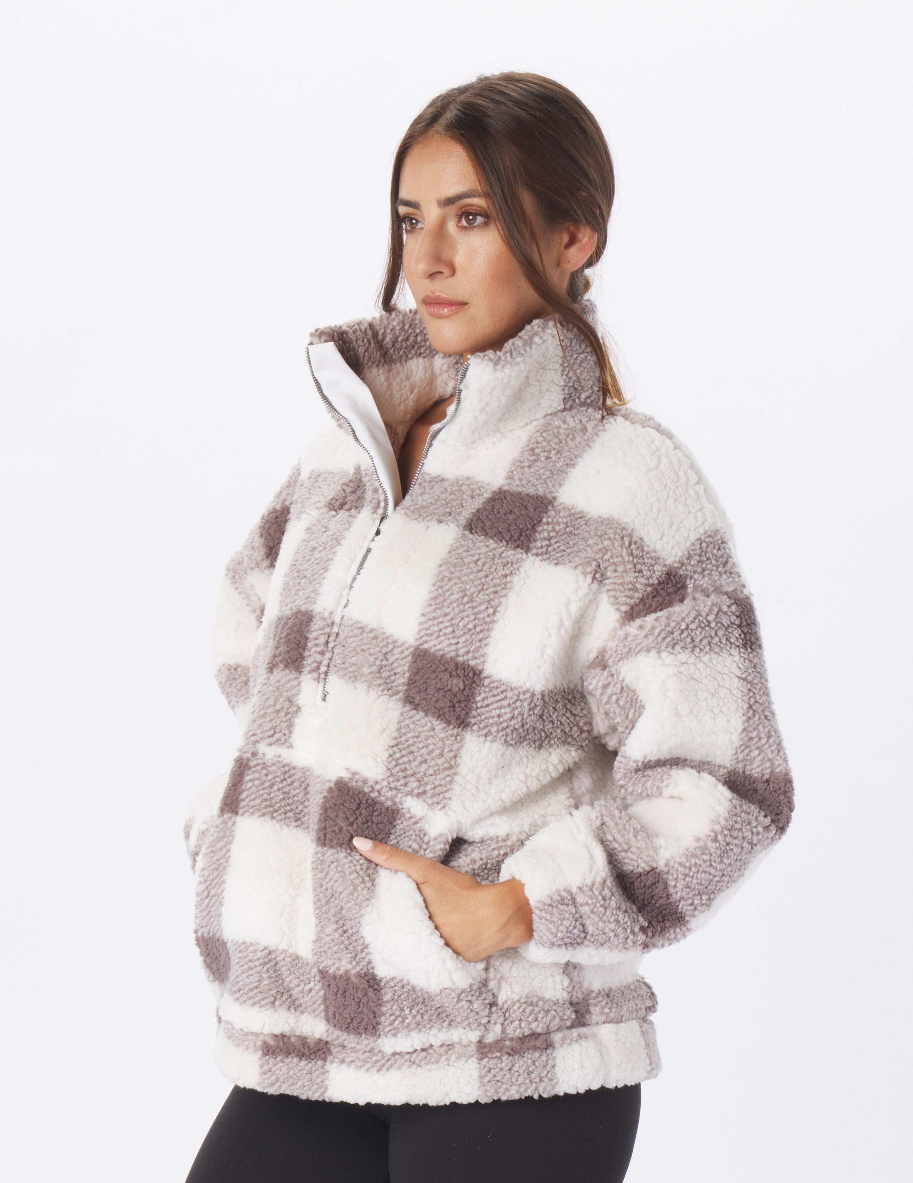 Plaid sherpa quarter zip new arrivals