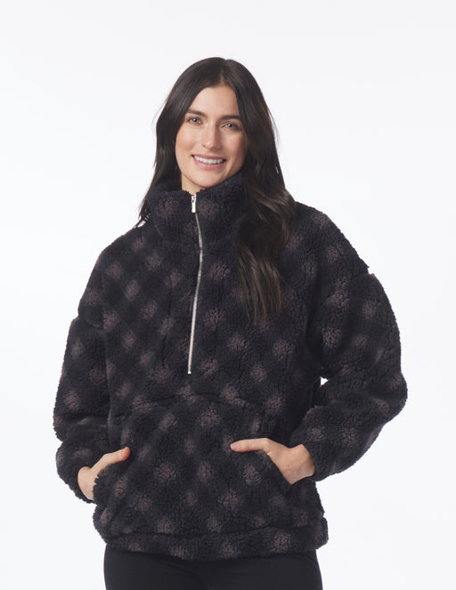 Women's Faux Fur Quarter Zip Sweatshirt - A New Day™ Black XS