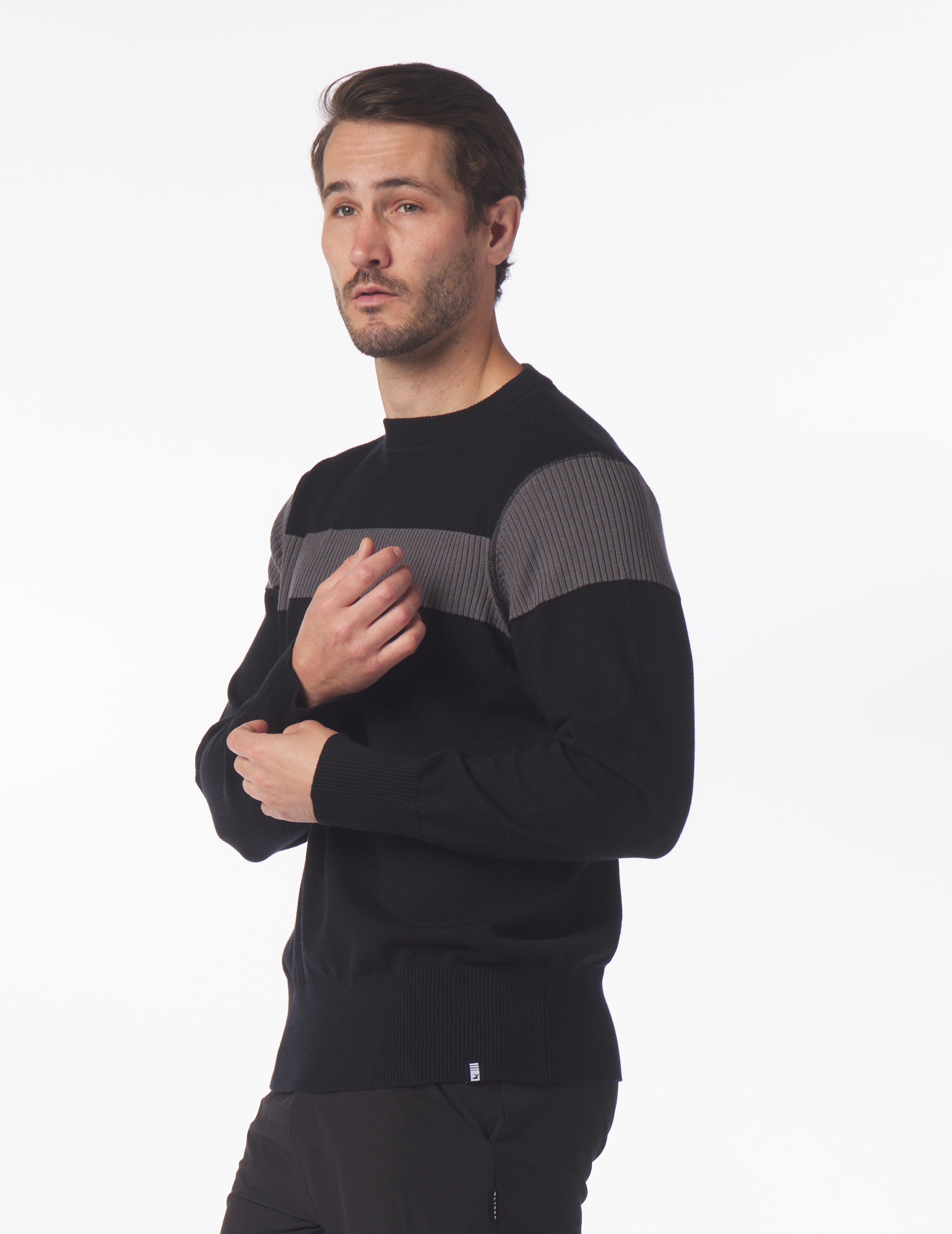 Tactical Crewneck Sweater: Black/Smoke Grey Stripe