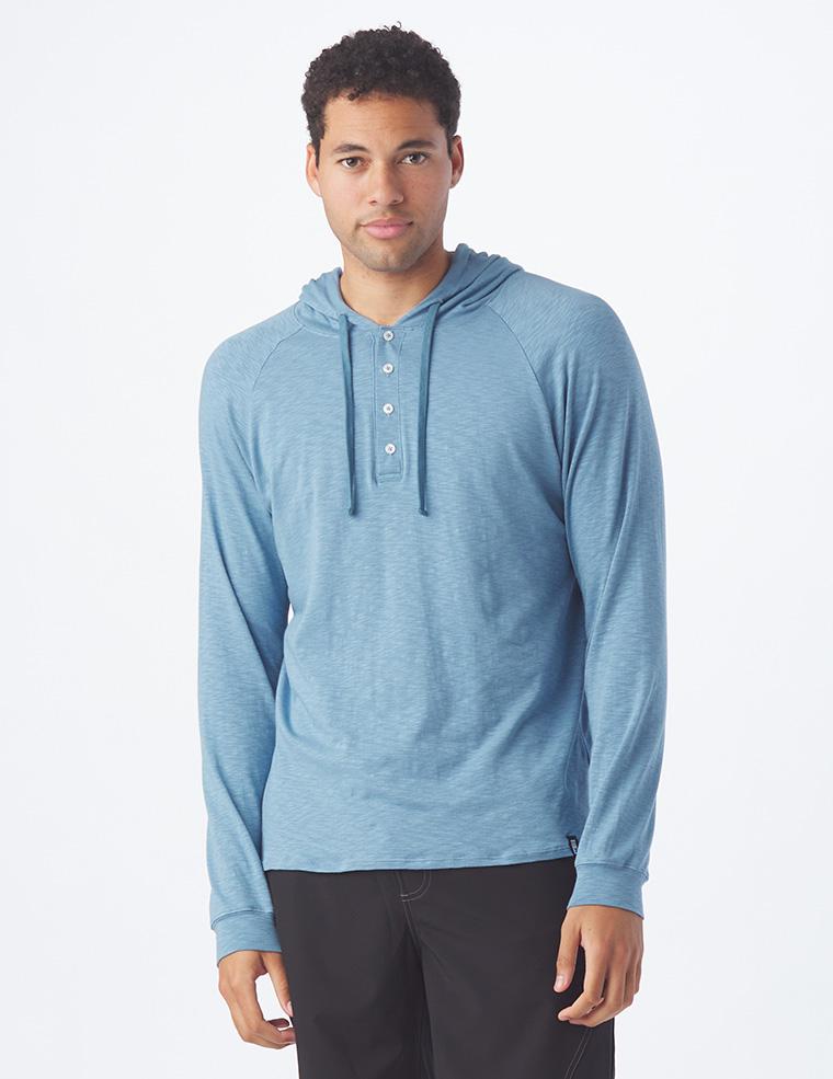 Low Tide Henley Hoodie Denim Blue