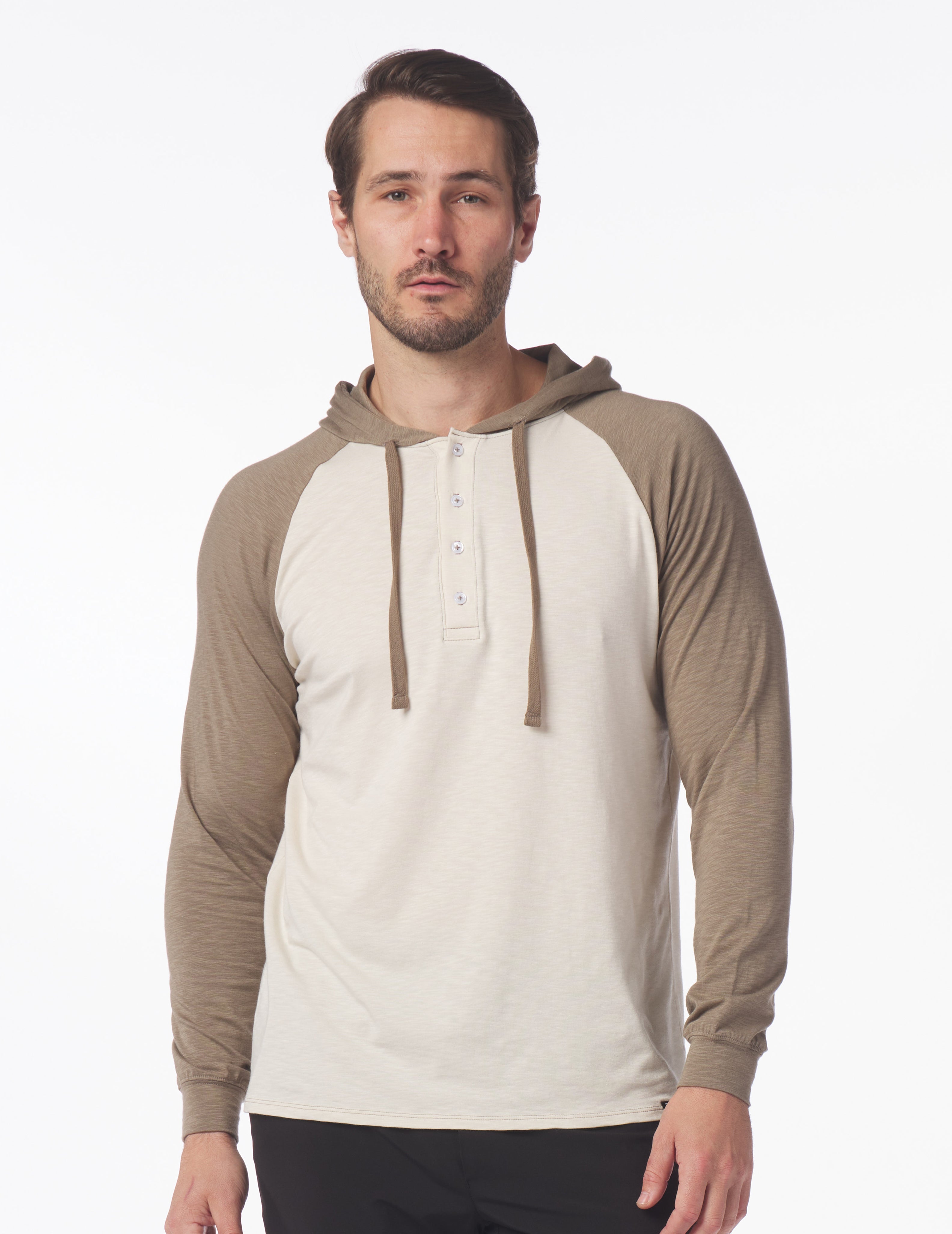 Low Tide Henley Hoodie Oatmeal Mocha